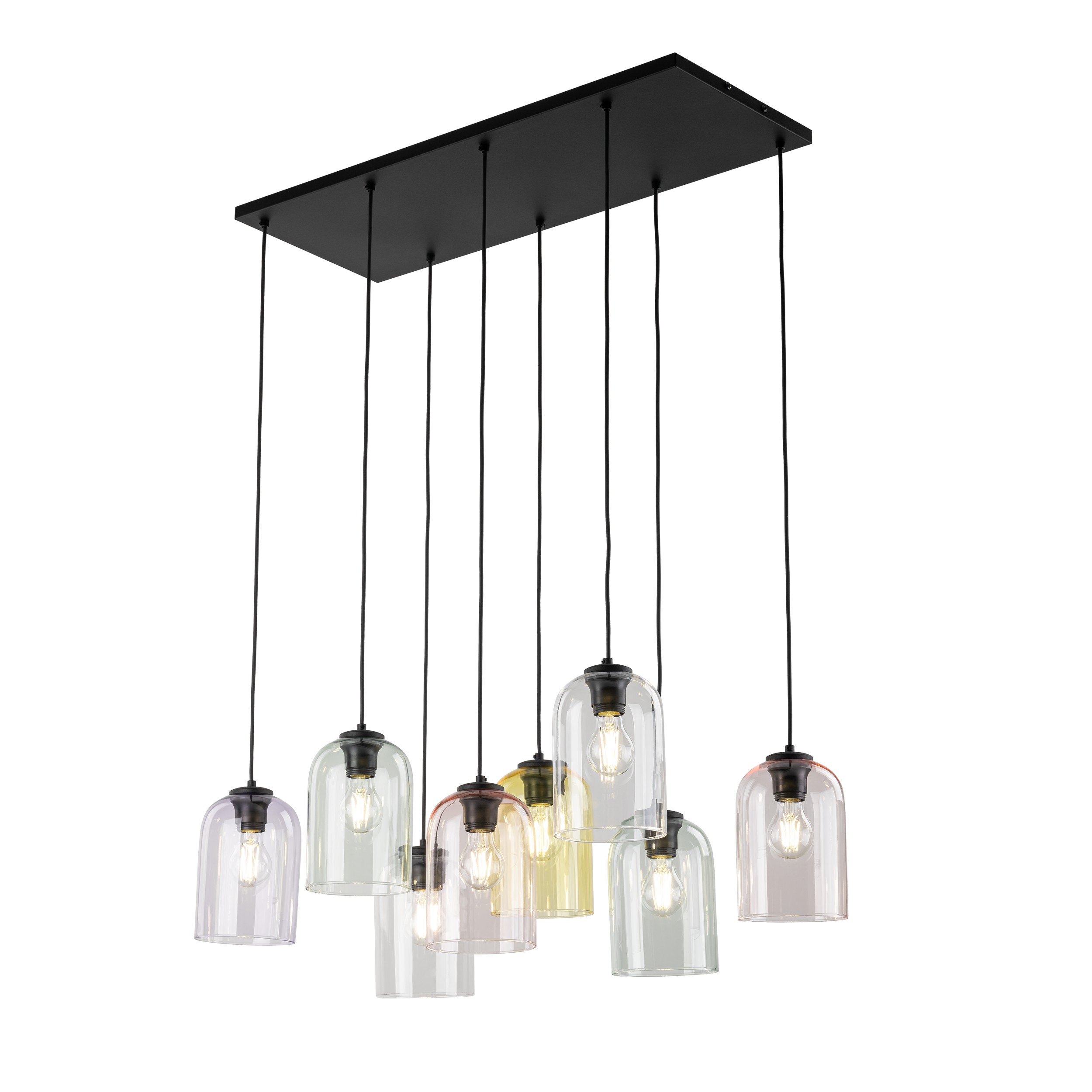 Lampa wisząca MOLLY czarny z różnokolorowymi kloszami transparentnym szarym fioletowym różowym żółtym 150x78x38cm - TK_10303