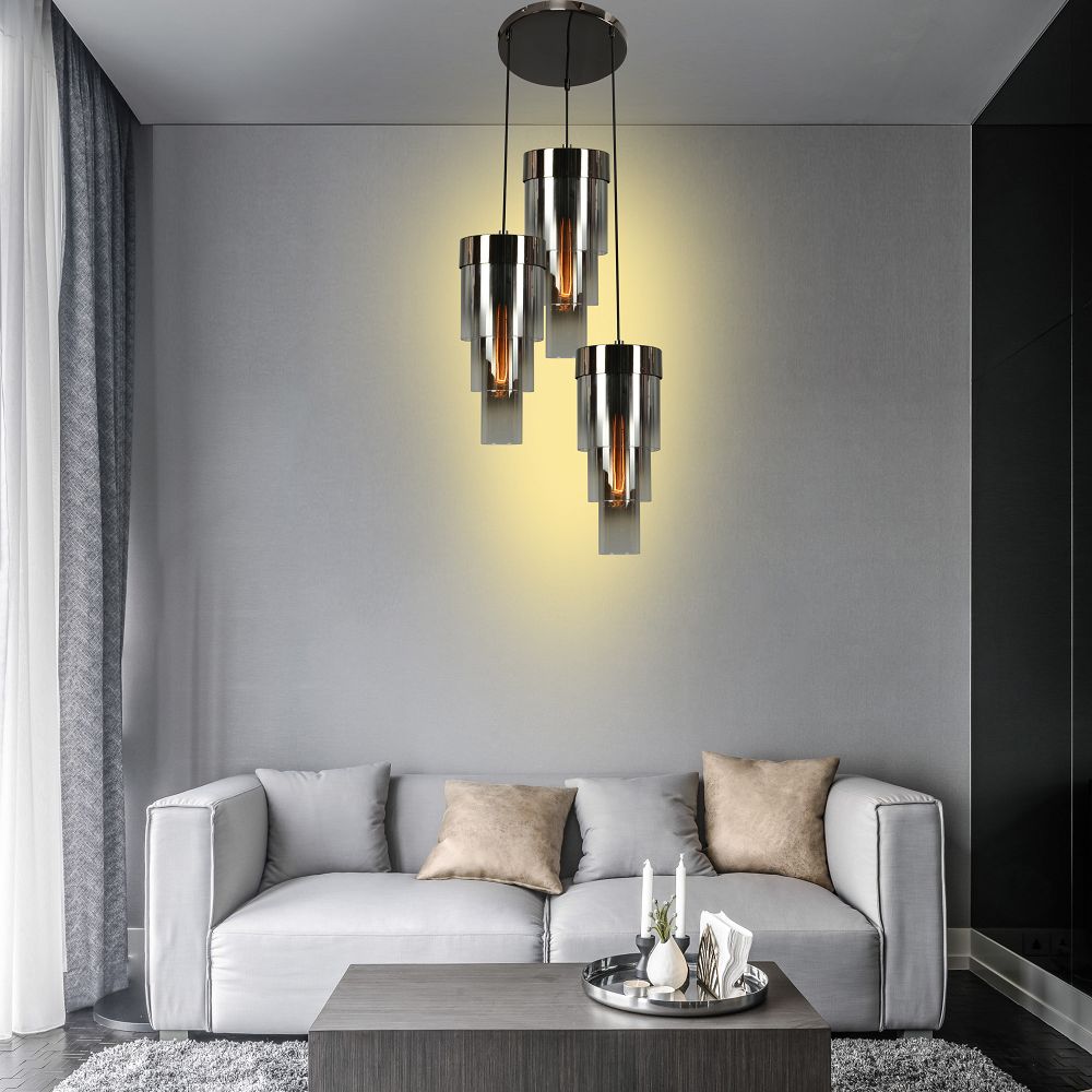 Lampa wisząca GRANS potrójna okrągła 35x150 z potrójnymi kloszami cylindrycznymi - 9211-0310
