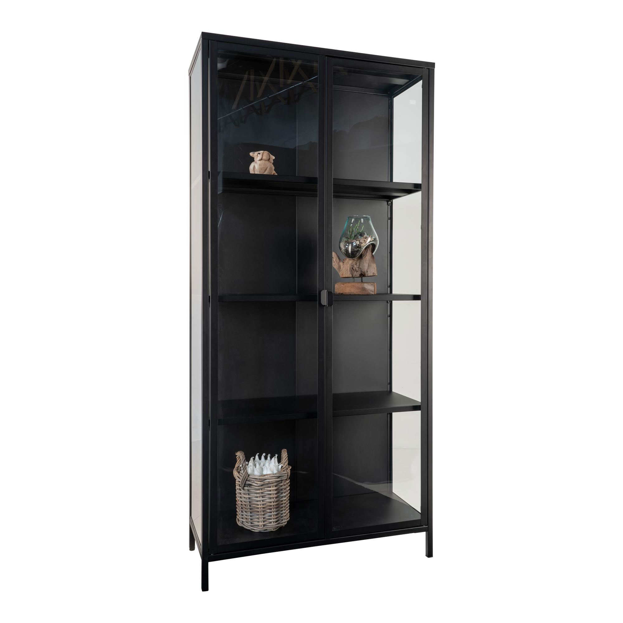 Witryna 2-drzwiowa BRISBANE przeszklone boki 80x35x175 cm - czarna - 3001040