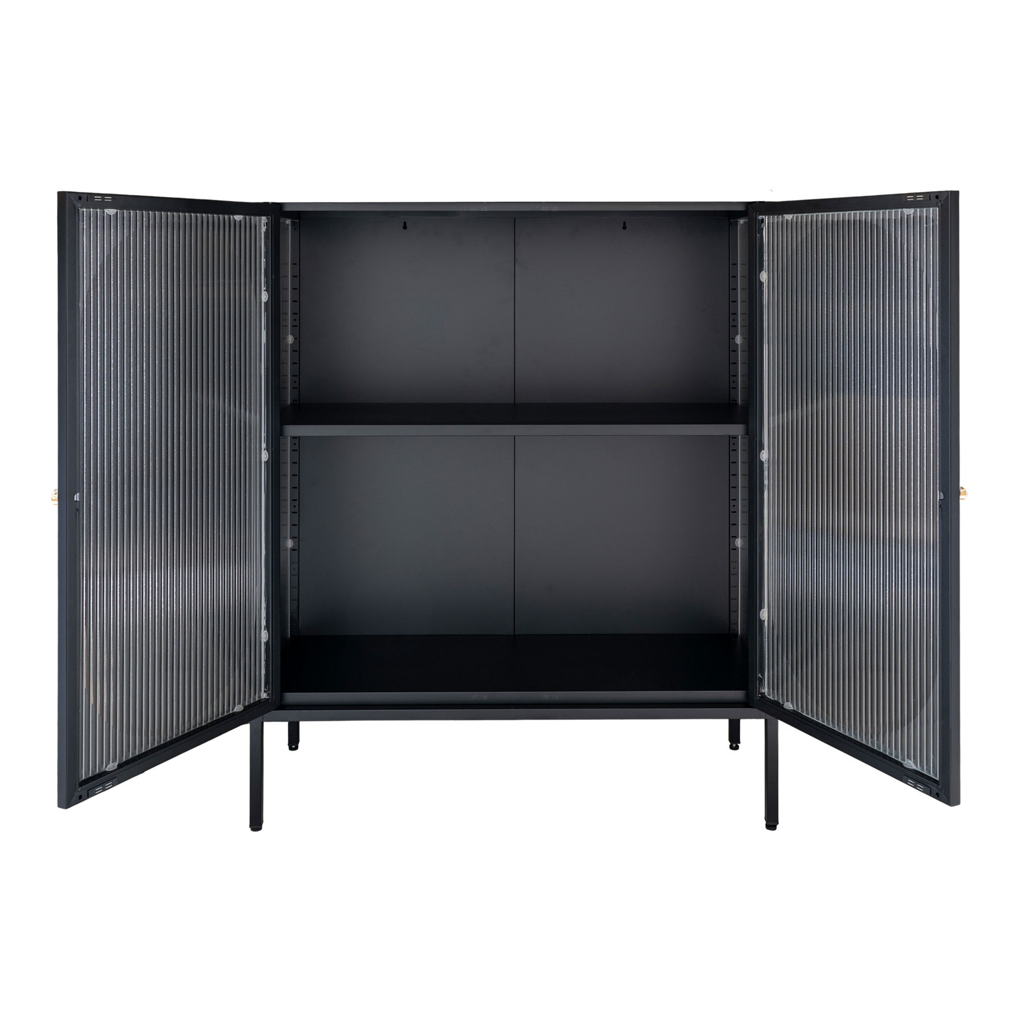 Witryna niska ADELAIDE 2-drzwiowa, falowane szkło 90x35x110 cm - czarna - 3001205