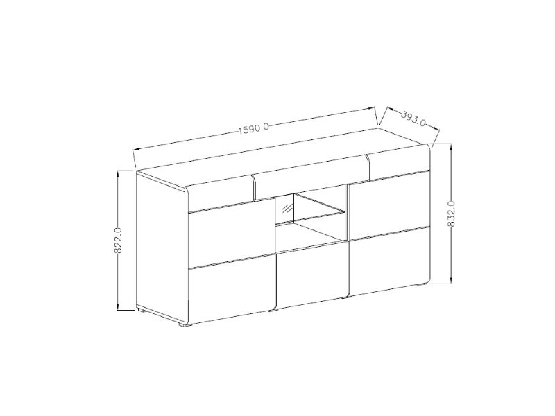 Komoda TOLEDO 26 trzydrzwiowa z szufladą i wnęką biała 159x82x39cm - 2498DW26