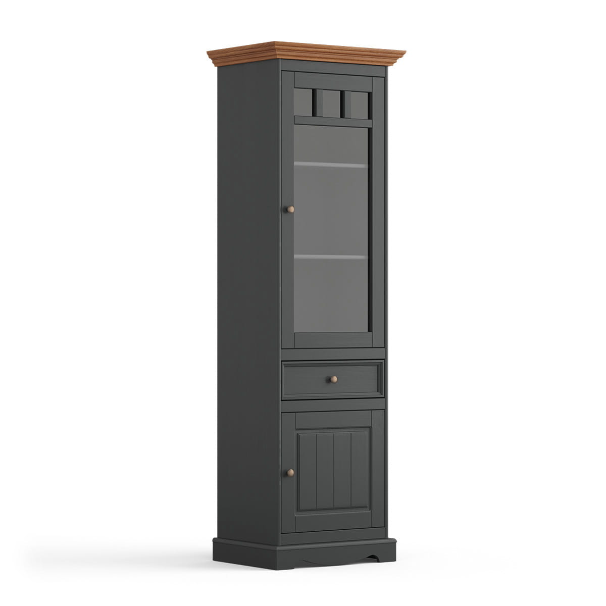 Witryna wąska BELLUNO ELEGANTE 2-drzwiowa z 1 szufladągrafit – dąb