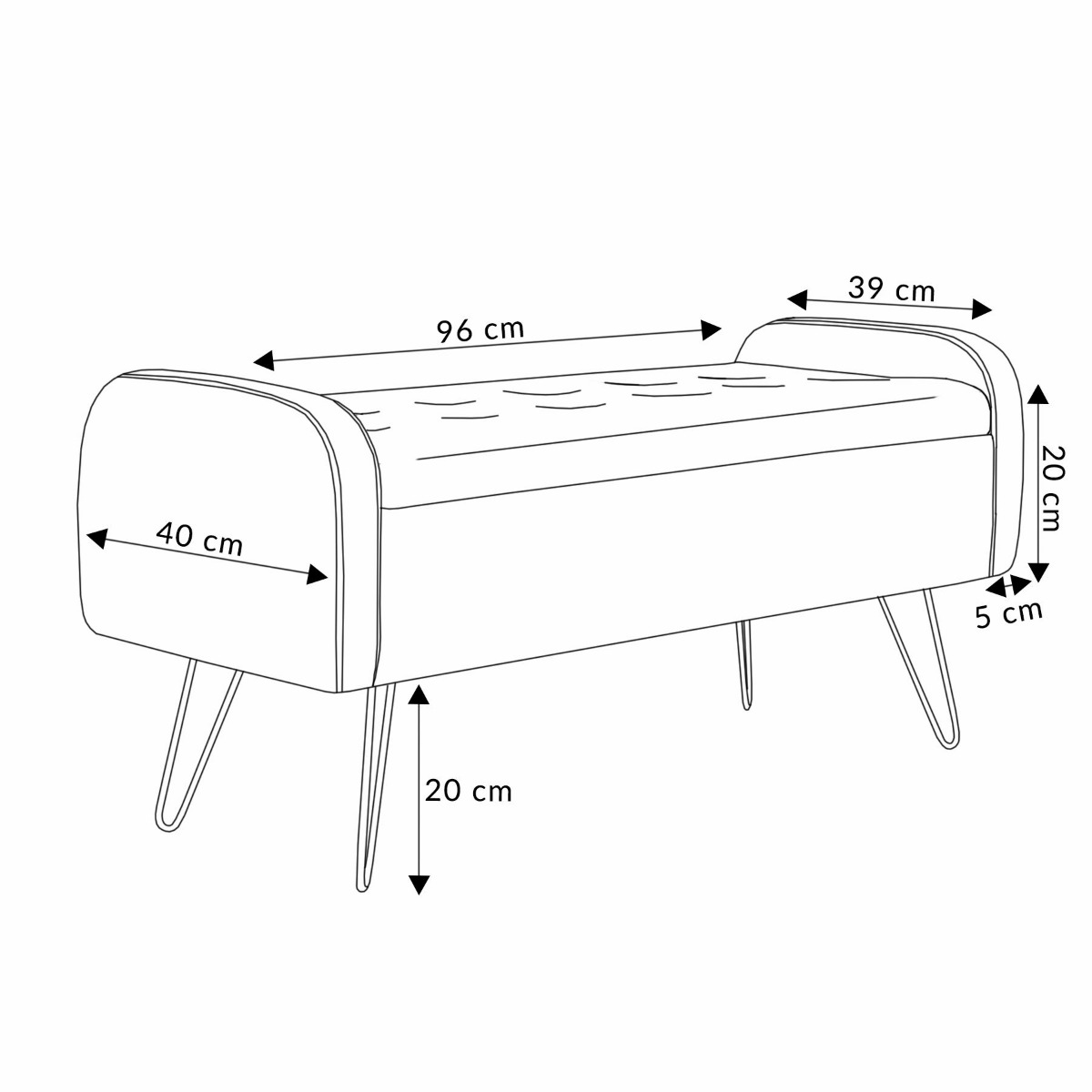 Ławka ze schowkiem VENLO welurowa czarna 100x39x45cm - HO_208283