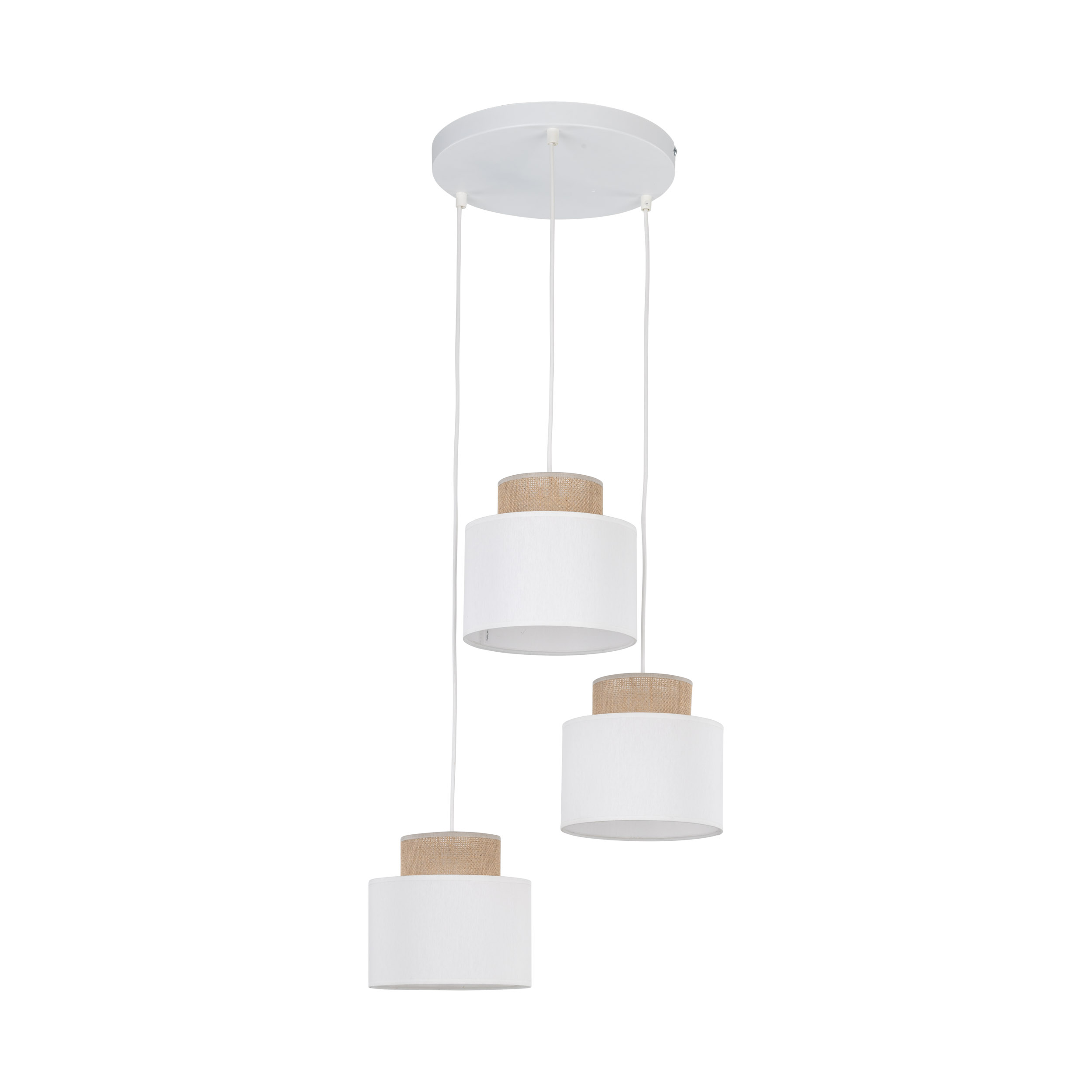 Lampa wisząca DUO biała z brązowymi elementami z tkaniny 110x35cm