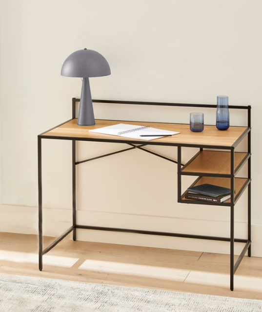 Biurko z 2 półkami ALTINO 110 cm - efekt drewna, czarny - UN_46840000
