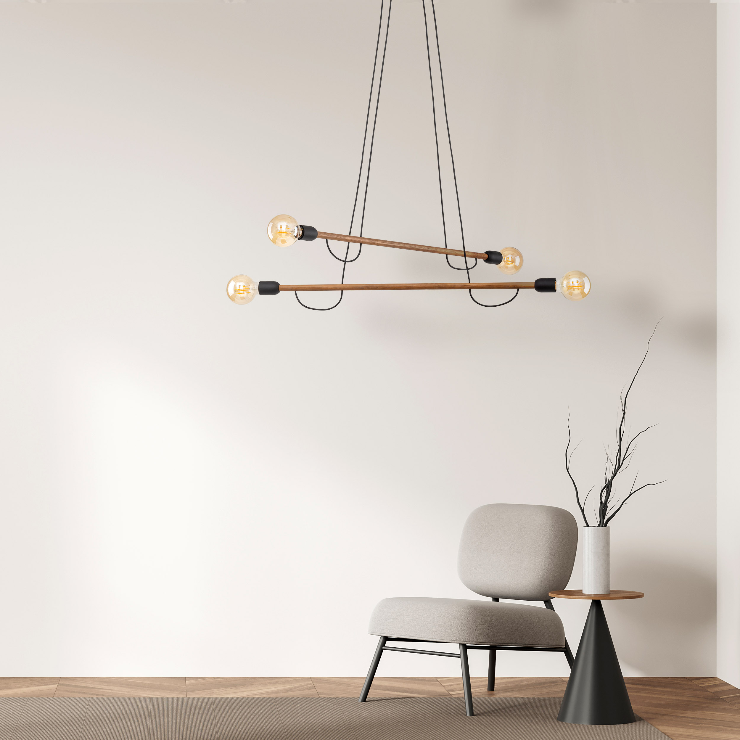 Lampa wisząca HELIX czarna z ciemnymi drewnianymi poprzeczkami z orzecha 130x93cm - TK_4949