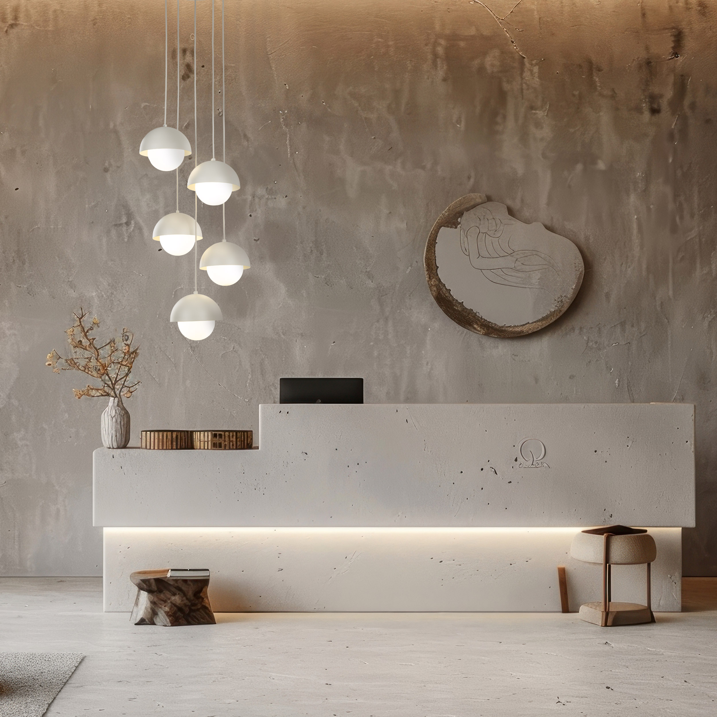 Lampa wisząca BONO beżowa z białymi okrągłymi szklanymi kloszami 140x32cm - TK_10214