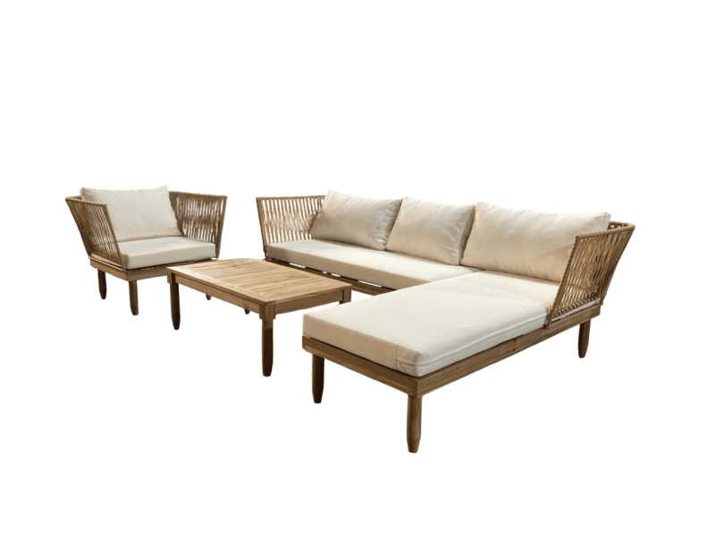 Zestaw ogrodowy wypoczynkowy SEMPLE 3-set drewniany kremowy Zenjoy + GRATIS - SEMPLE_KREMOWY