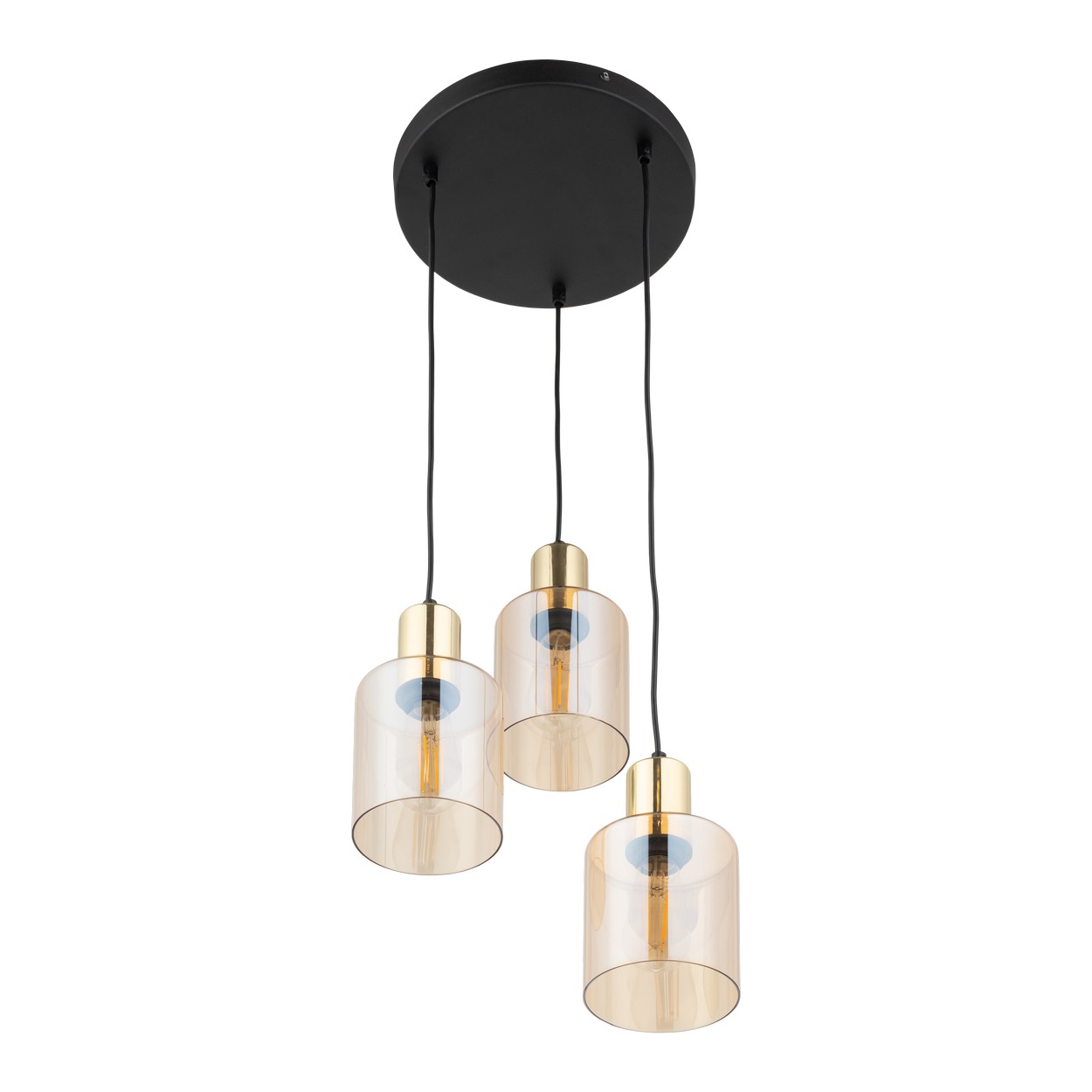 Lampa wisząca SIERRA czarna ze złotymi elementami bursztynowymi szklanymi kloszami 100x32cm - TK_6667