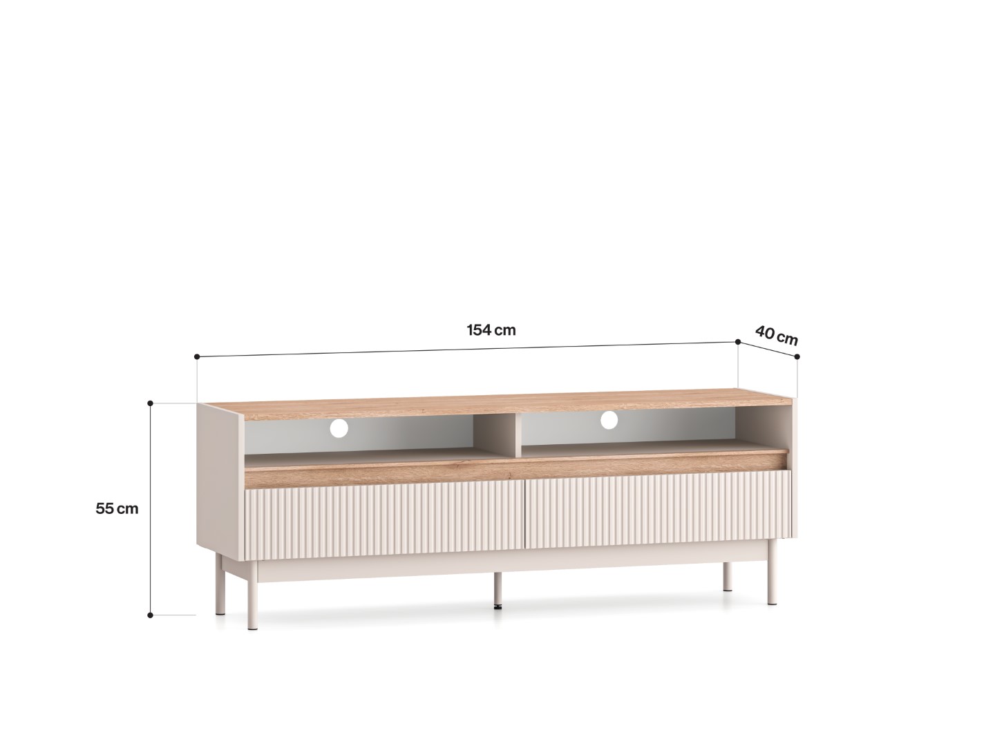 Szafka RTV z szufladami DUNEA 154x55 ryflowana kaszmir - dąb cremona - 1DUNE07-001