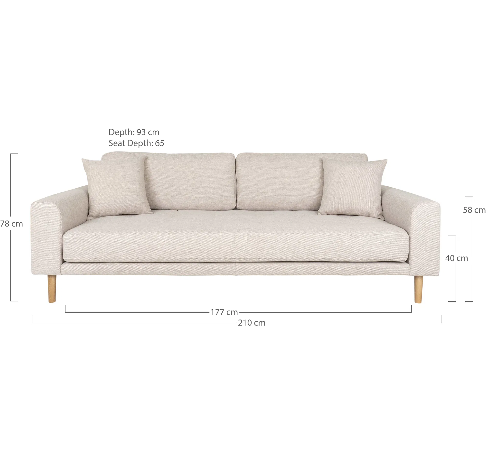 Sofa wypoczynkowa 3-osobowa LIDO piaskowa, naturalne nóżki - 1301753