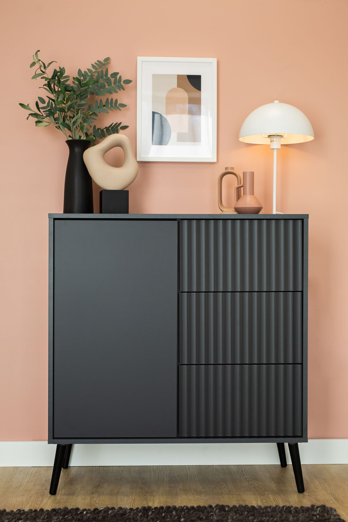 Komoda 1-drzwiowa z 3 szufladami BARCELONA 91cm antracyt - INT_5003179