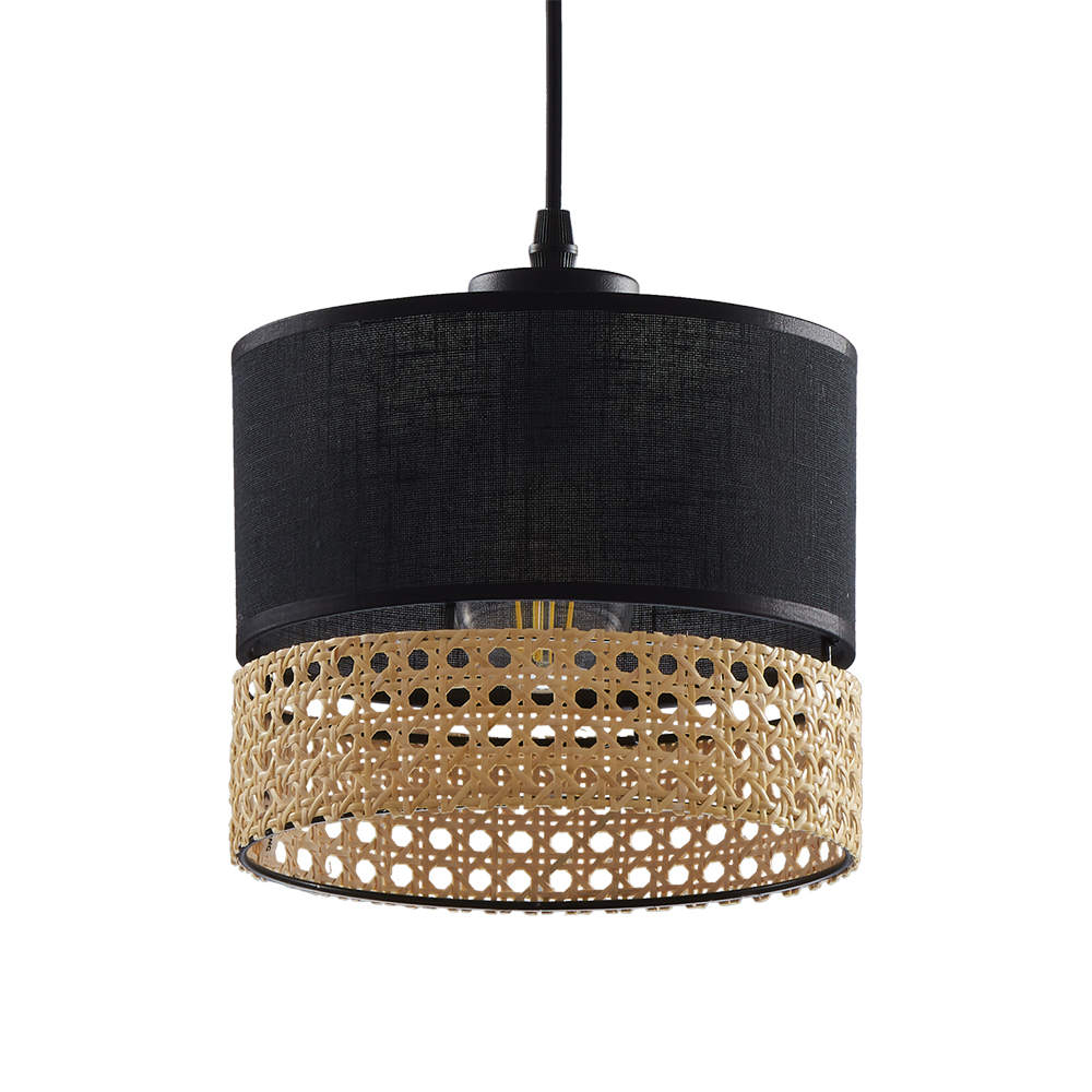 Lampa wisząca PAGLIA czarna z brązowym elementem z plecionki 160x20cm - TK_6544