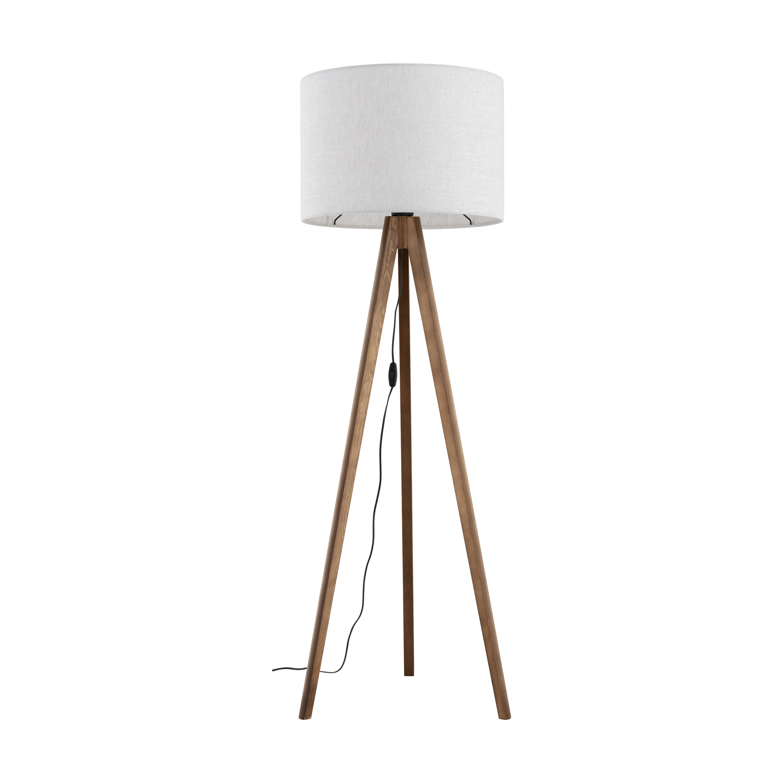 Lampa podłogowa GRAND na drewnianych orzechowych nogach okrągły biały abażur 145x50cm - TK_16004