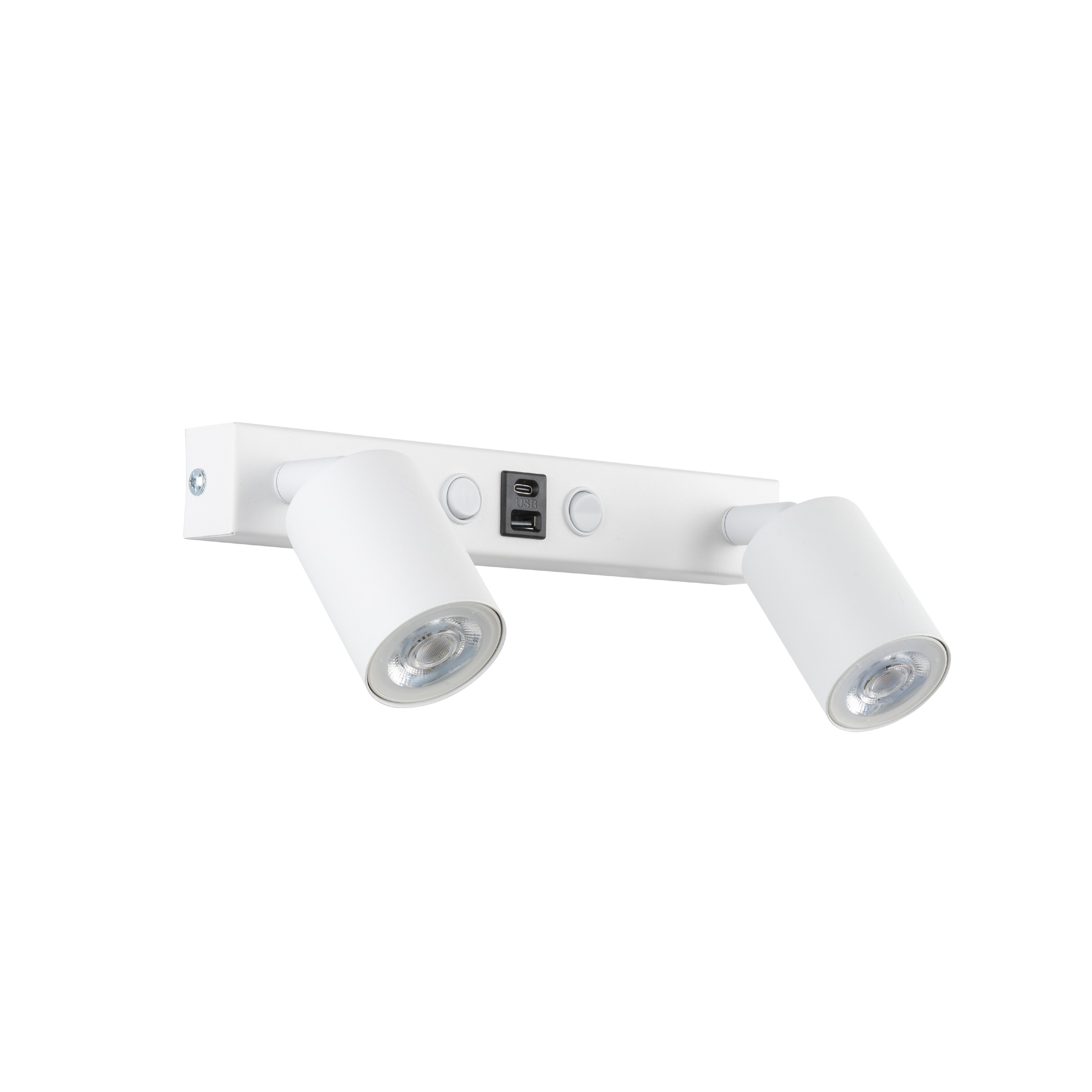 Kinkiet TOP biały na metalowej listwie z dwoma niezależnymi włącznikami oraz gniazdem USB-A oraz USB-C 39x18x15cm