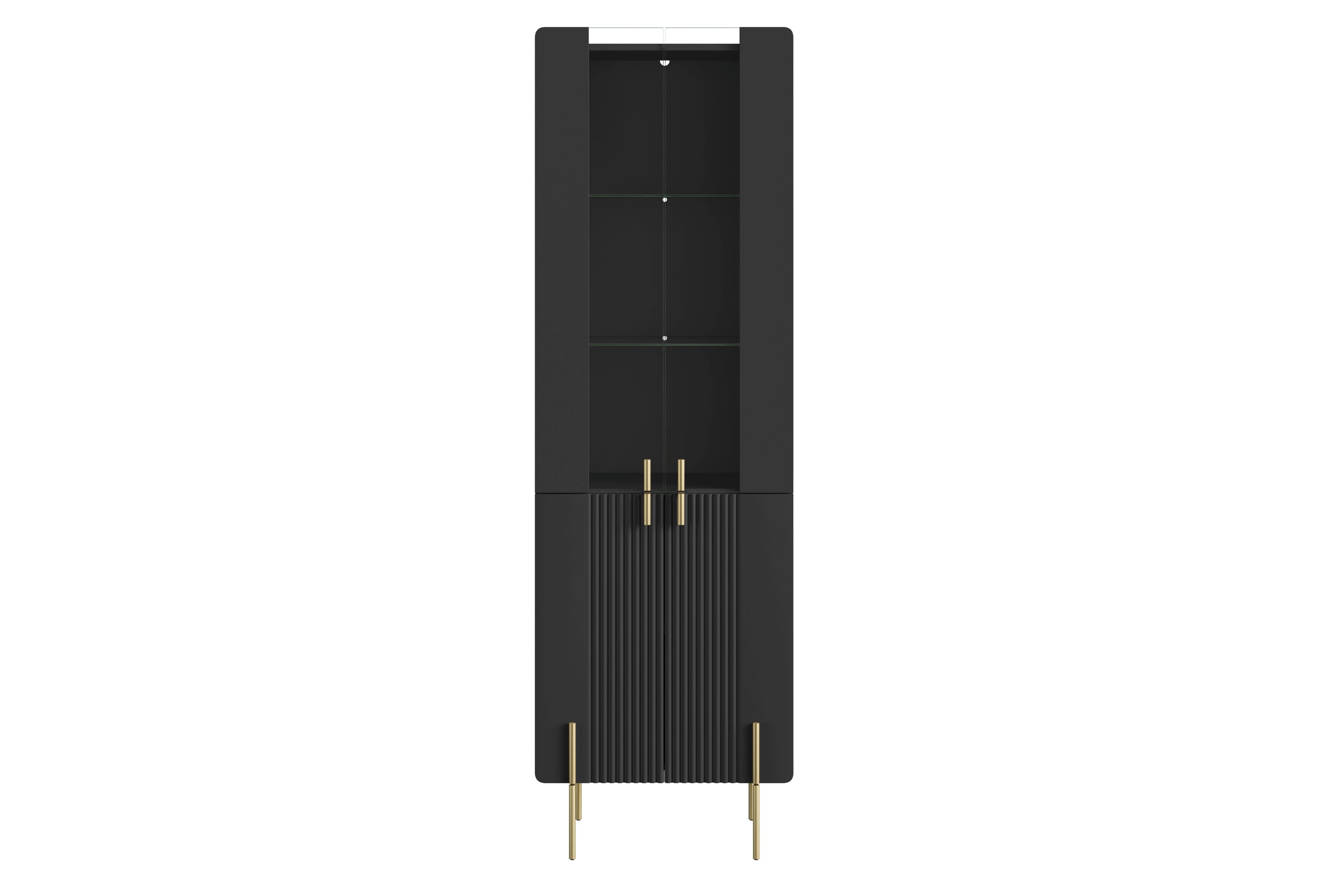 Witryna 4-drzwiowa MALMI 60cm - czarna - złote nóżki - B_166966