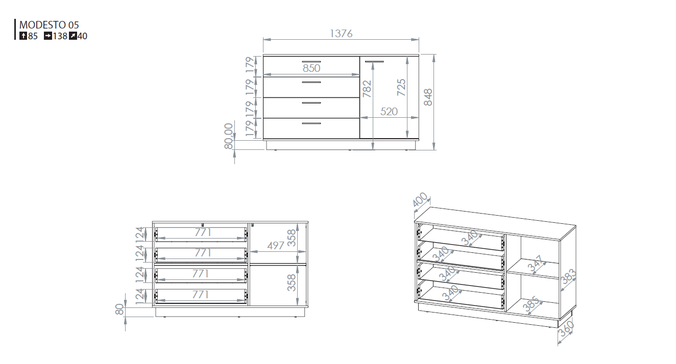 Komoda 1-drzwiowa z 4 szufladami MODESTO 05 dąb stylowy-czarny - 1MODES05-001