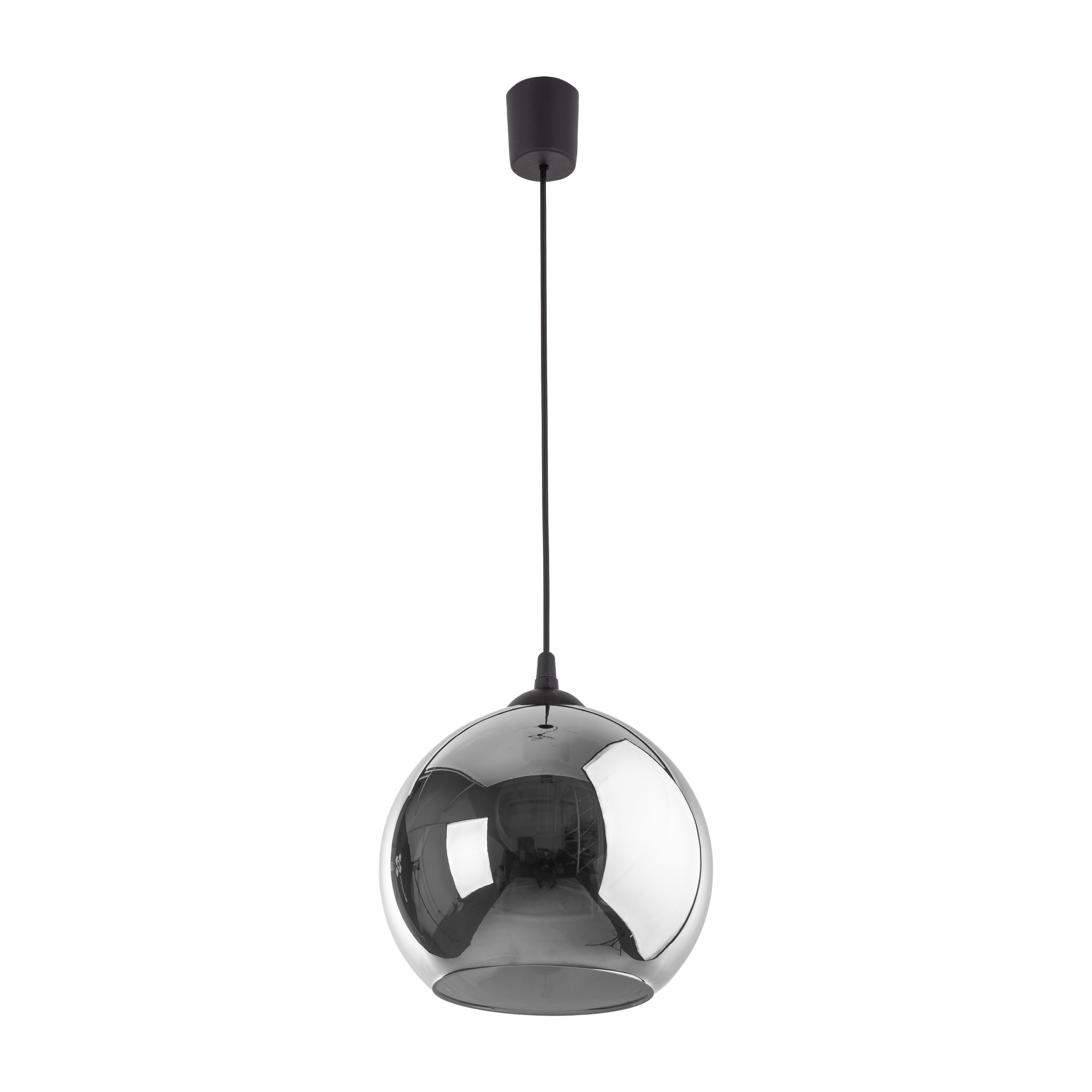 Lampa wisząca VENEZIA czarna z szarym lustrzanym okrągłym szklanym kloszem 115x30cm - TK_5765