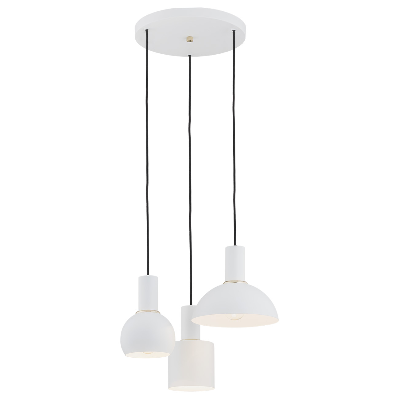 Lampa wisząca SINES biała mosiądz z czarnymi przewodami różne kształty kloszy 105x40cm