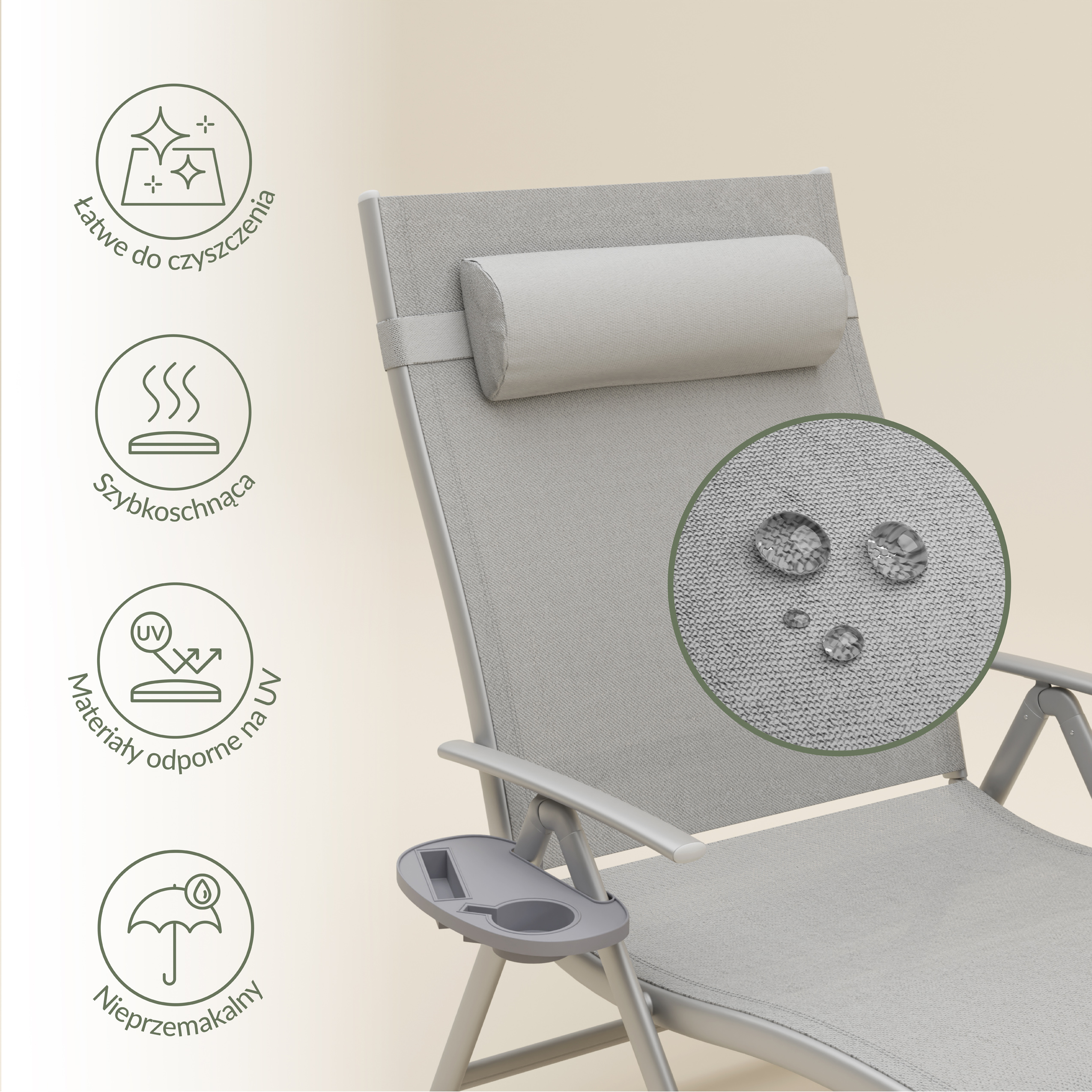 Leżak ogrodowy składany TARDY 182 cm aluminiowy szary Zenjoy - TARDY_SZARY