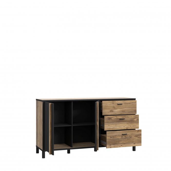 Komoda Lewa 2-drzwiowa z 3 szufladami HAYATO 155x85x42 Czarny/Świerk Alpejski  2 - HYTK231L-M215