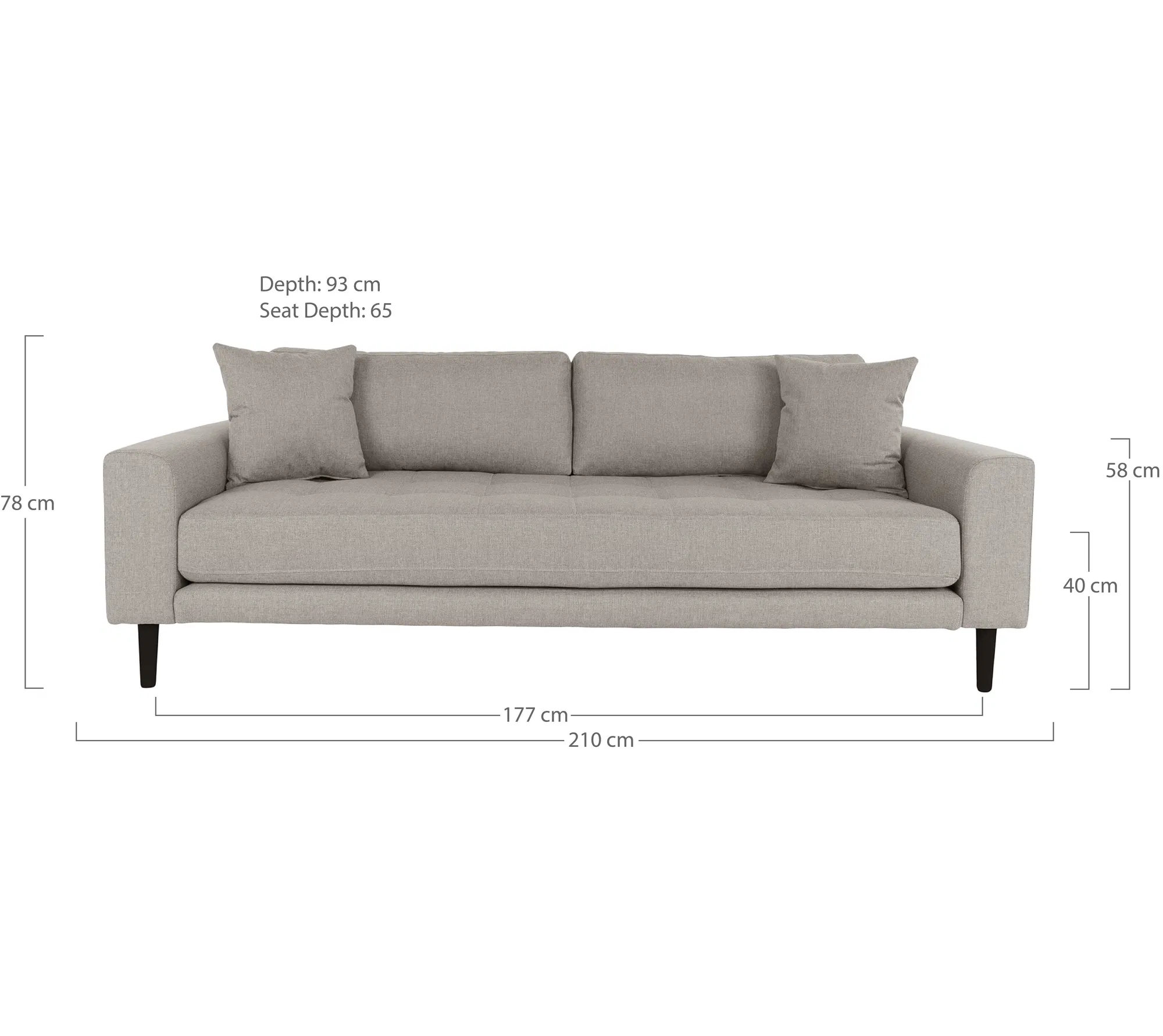 Sofa wypoczynkowa 3-osobowa LIDO beżowa, czarne nóżki - 1301447