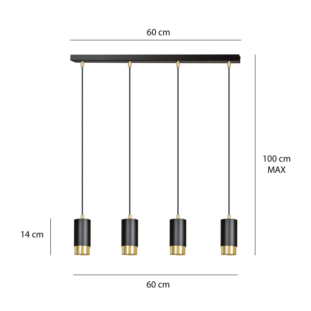 Lampa wisząca FUMIKO Czarny/Złoty 817/4 - 817/4