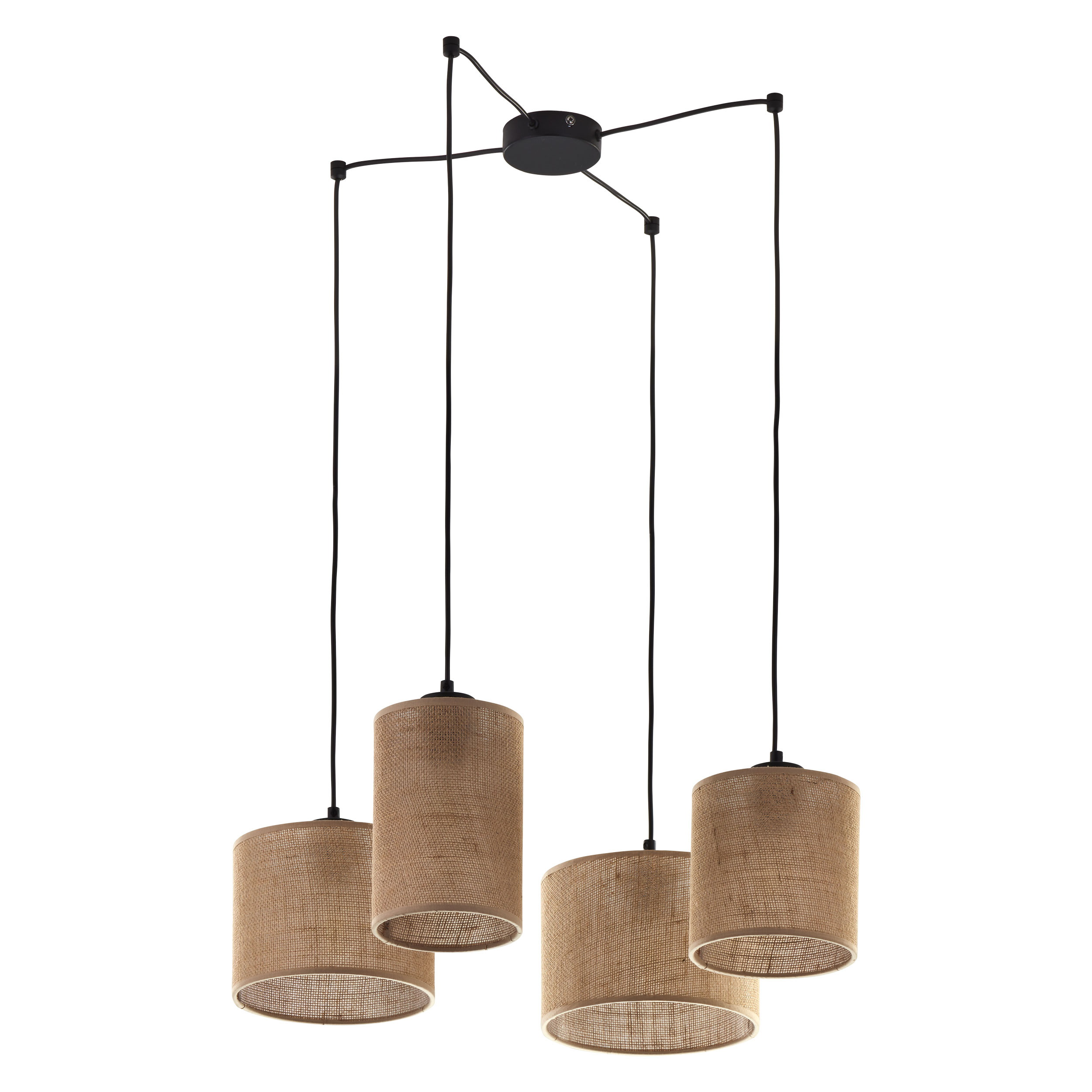 Lampa wisząca JUTA czarna brązowe klosze o różnych rozmiarach z tkaniny dodatkowe uchwyty 130x70cm