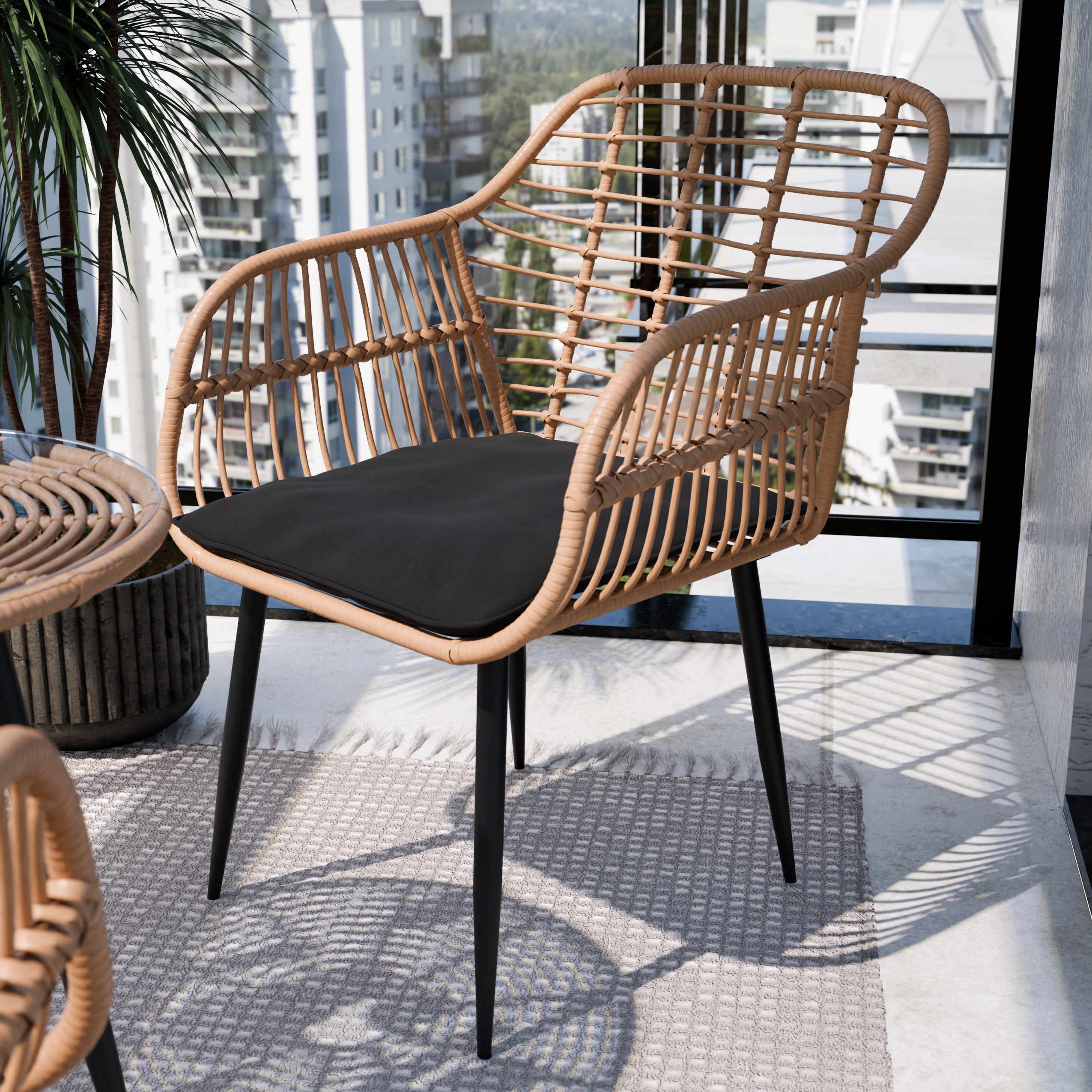 Zestaw ogrodowy na balkon i taras WEBBY 3-set technorattan czarny Zenjoy + GRATIS - WEBBY_CZARNY