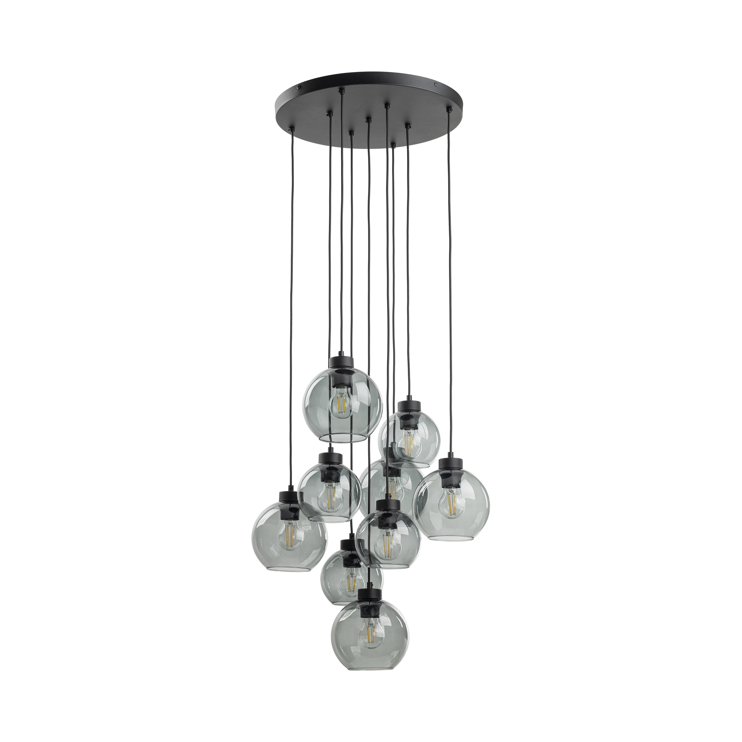 Lampa wisząca CUBUS czarna z szarymi szklanymi okrągłymi transparentnymi kloszami 140x58cm