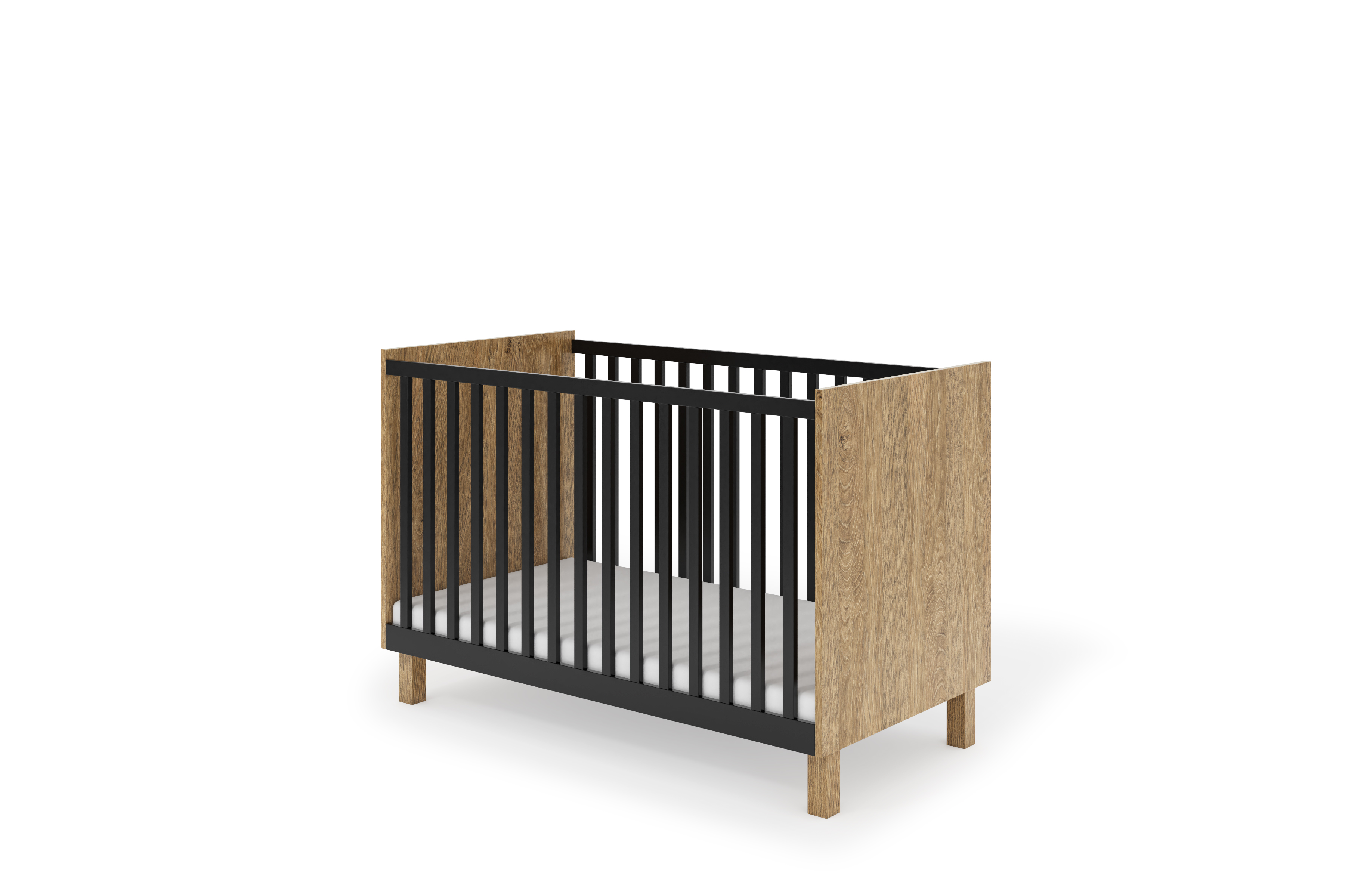 Łóżeczko niemowlęce MODERN 11 - czarny, dąb kamienny 60x120 - BAN_MODC-11