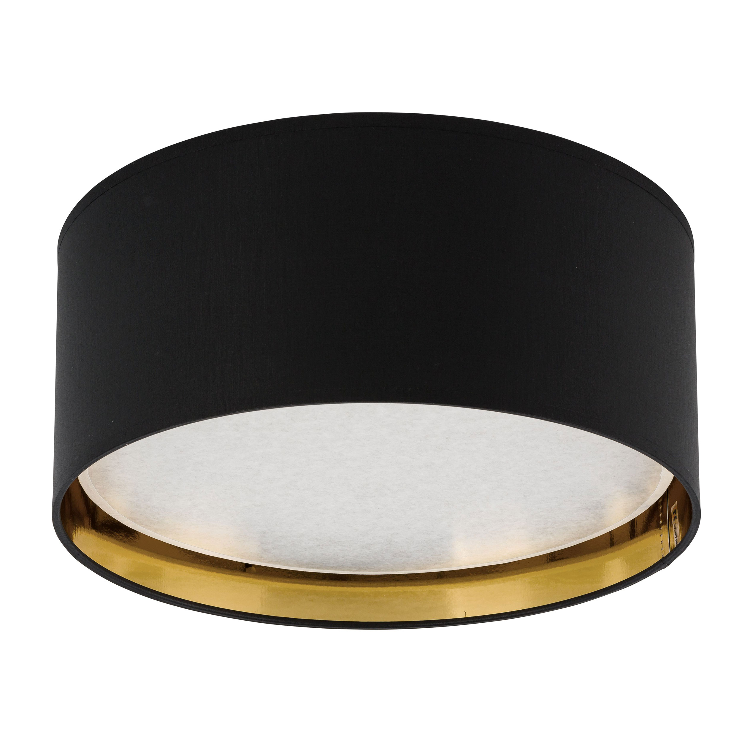 Lampa sufitowa BILBAO czarna wewnątrz złota z białym kloszem okrągła 45x17cm