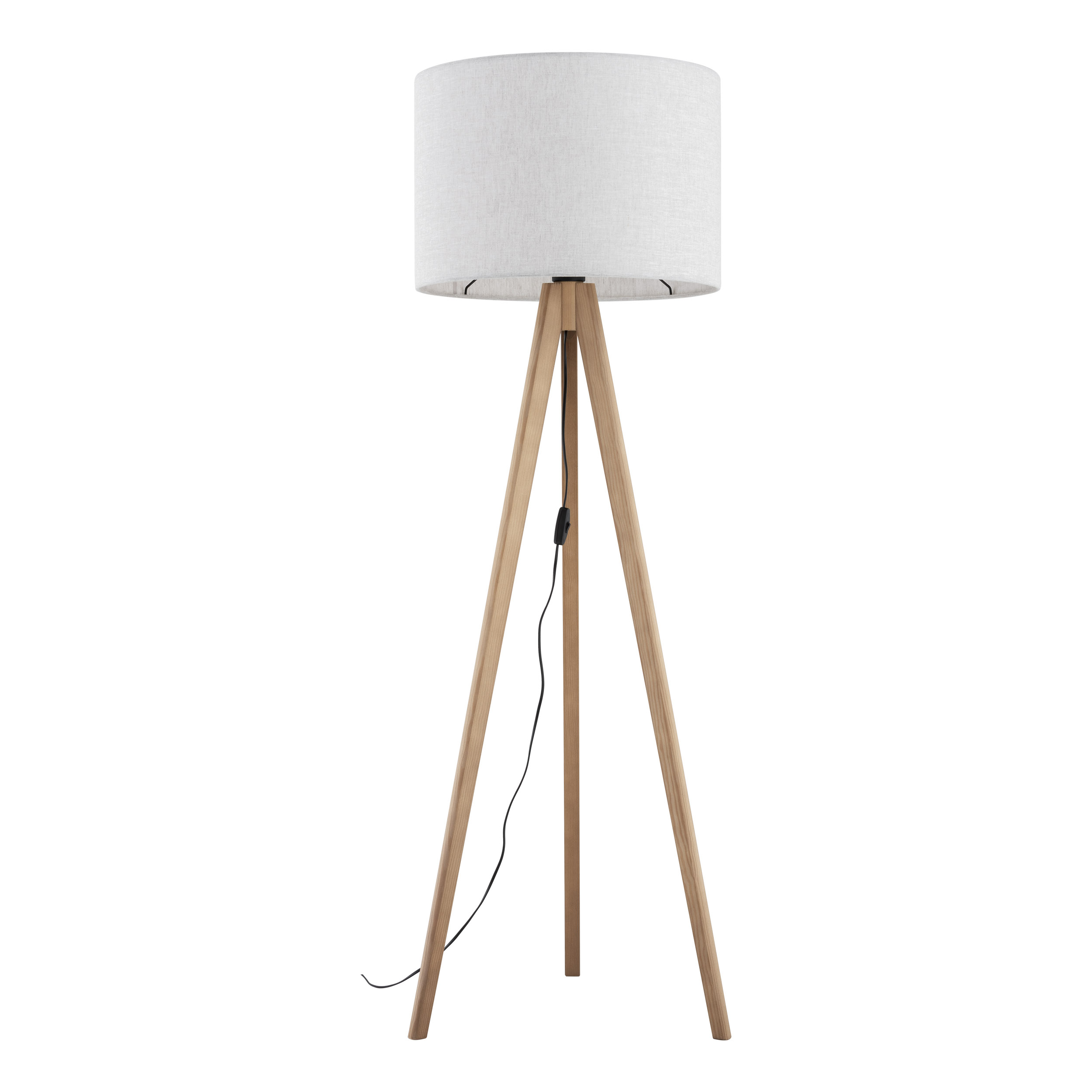 Lampa podłogowa GRAND na sosnowych jasnych nogach z szarym okrągłym abażurem z tkaniny 145x50cm - TK_16007