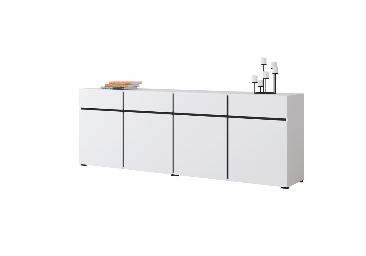 Komoda CROSS 4-drzwiowa z 4 szufladami biała czarna 225x78x40cm - 249WMY25