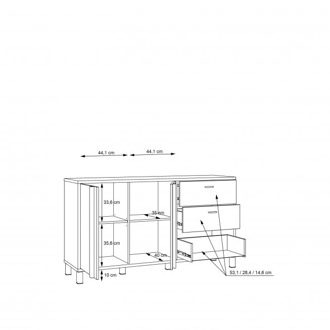 Komoda Lewa 2-drzwiowa z 3 szufladami HAYATO 155x85x42 Czarny/Świerk Alpejski  2 - HYTK231L-M215