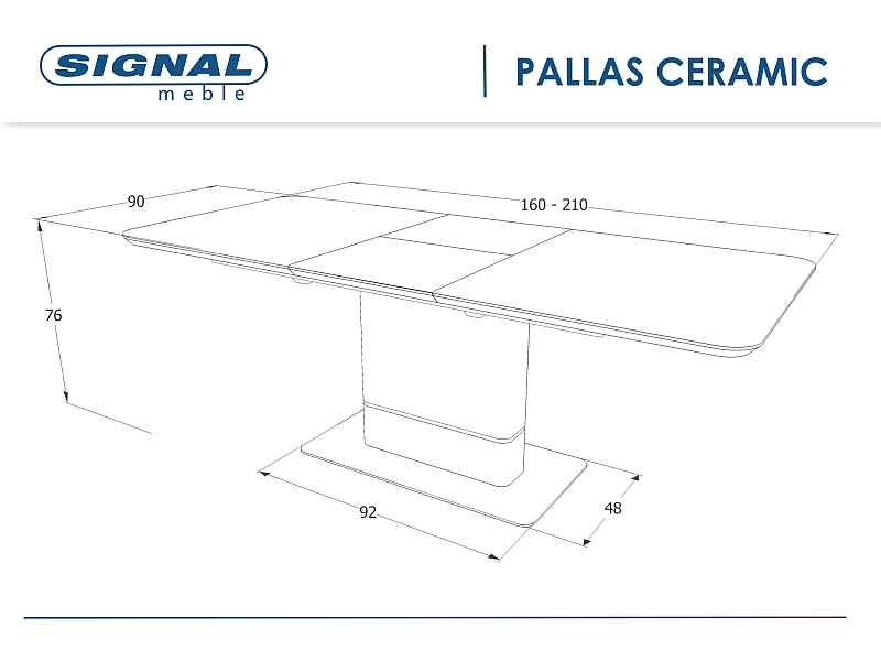 Stół rozkładany PALLAS CERAMIC efekt marmuru/czarny mat 90x(160-210) Signal - PALLASCSZC160