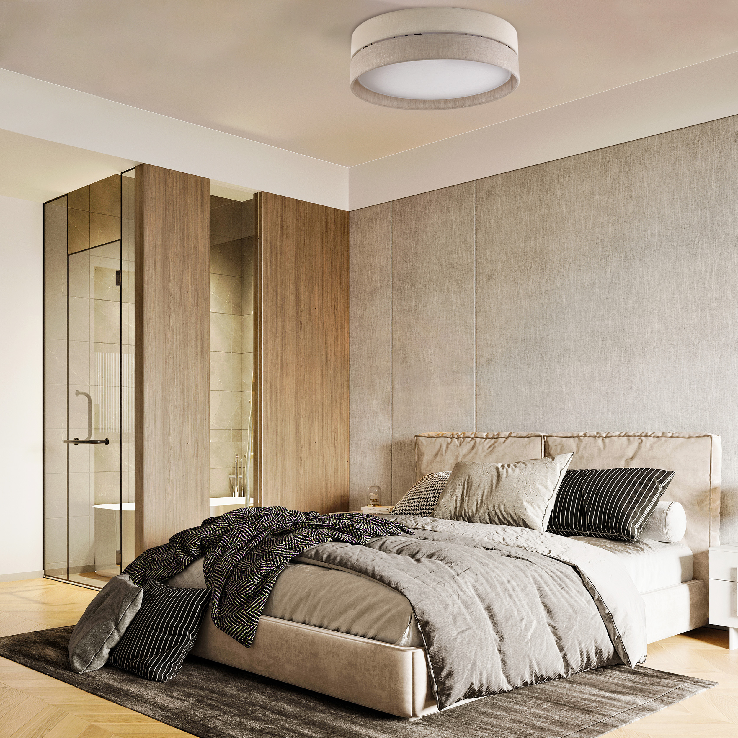 Lampa sufitowa ECO brązowa beżowa z białym kloszem 60x18cm - TK_5774