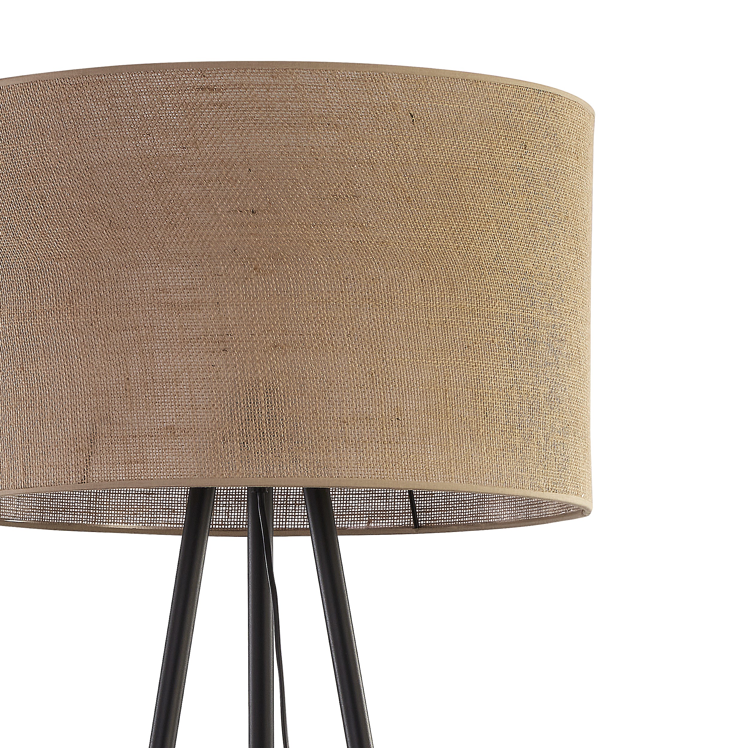 Lampa podłogowa JUTA czarna z brązowym okrągłym abażurem z tkaniny 159x50cm - TK_5569