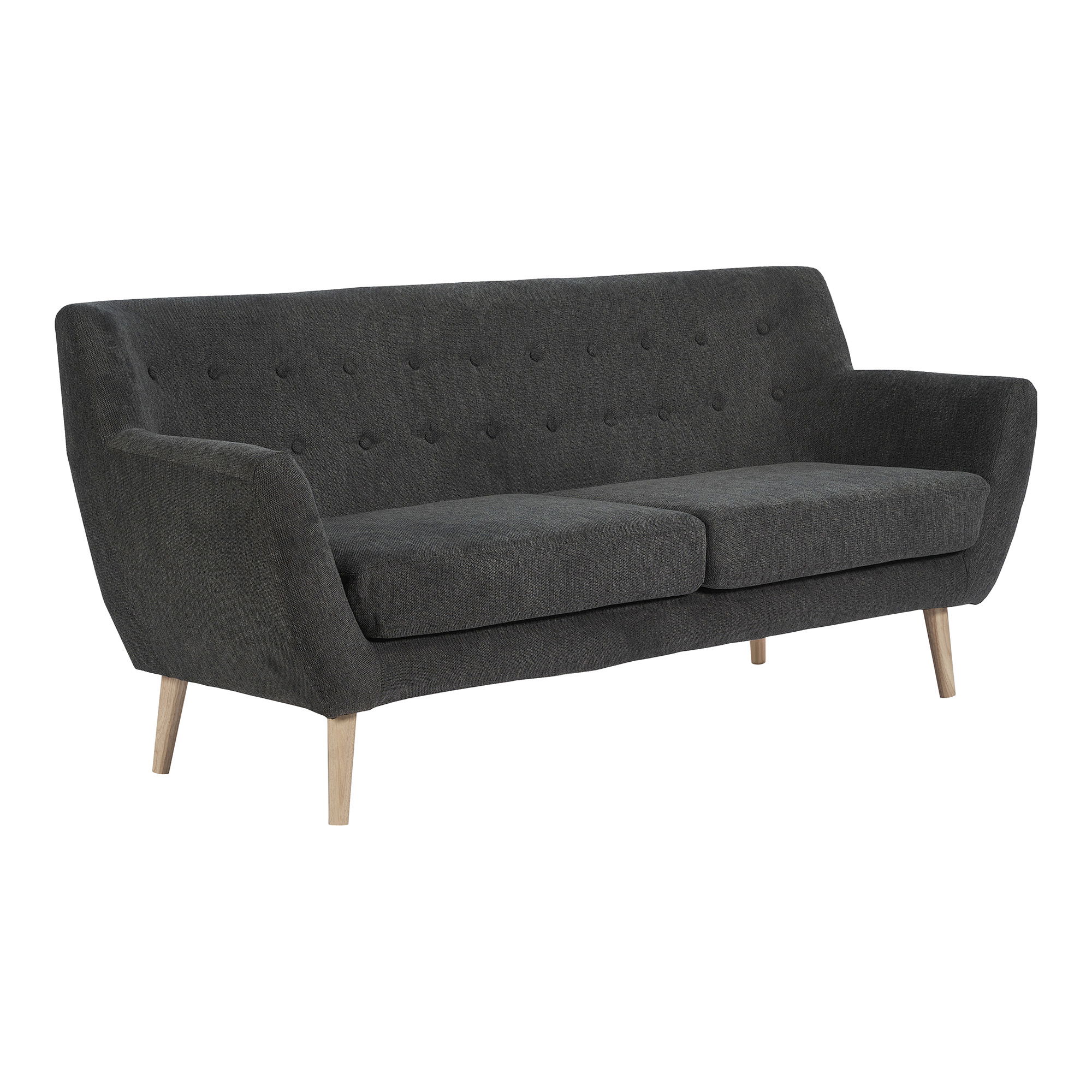 Sofa wypoczynkowa 3-osobowa MONTE - ciemnoszara z nogami z naturalnego drewna - 1301537
