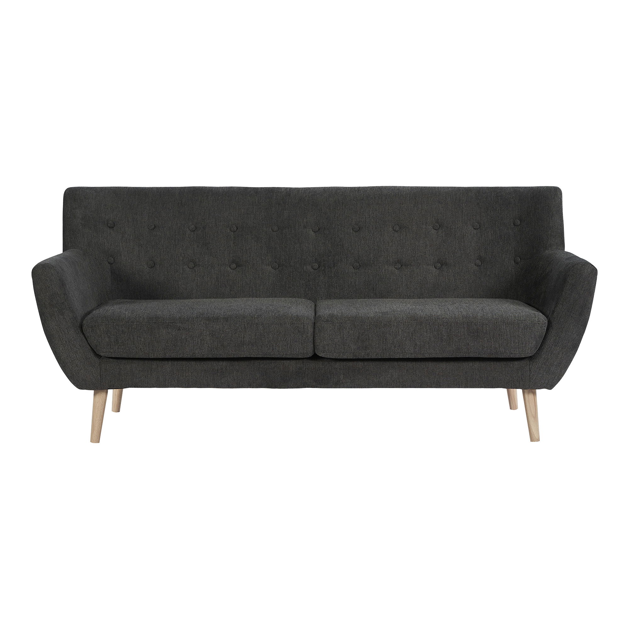 Sofa wypoczynkowa 3-osobowa MONTE - ciemnoszara z nogami z naturalnego drewna - 1301537