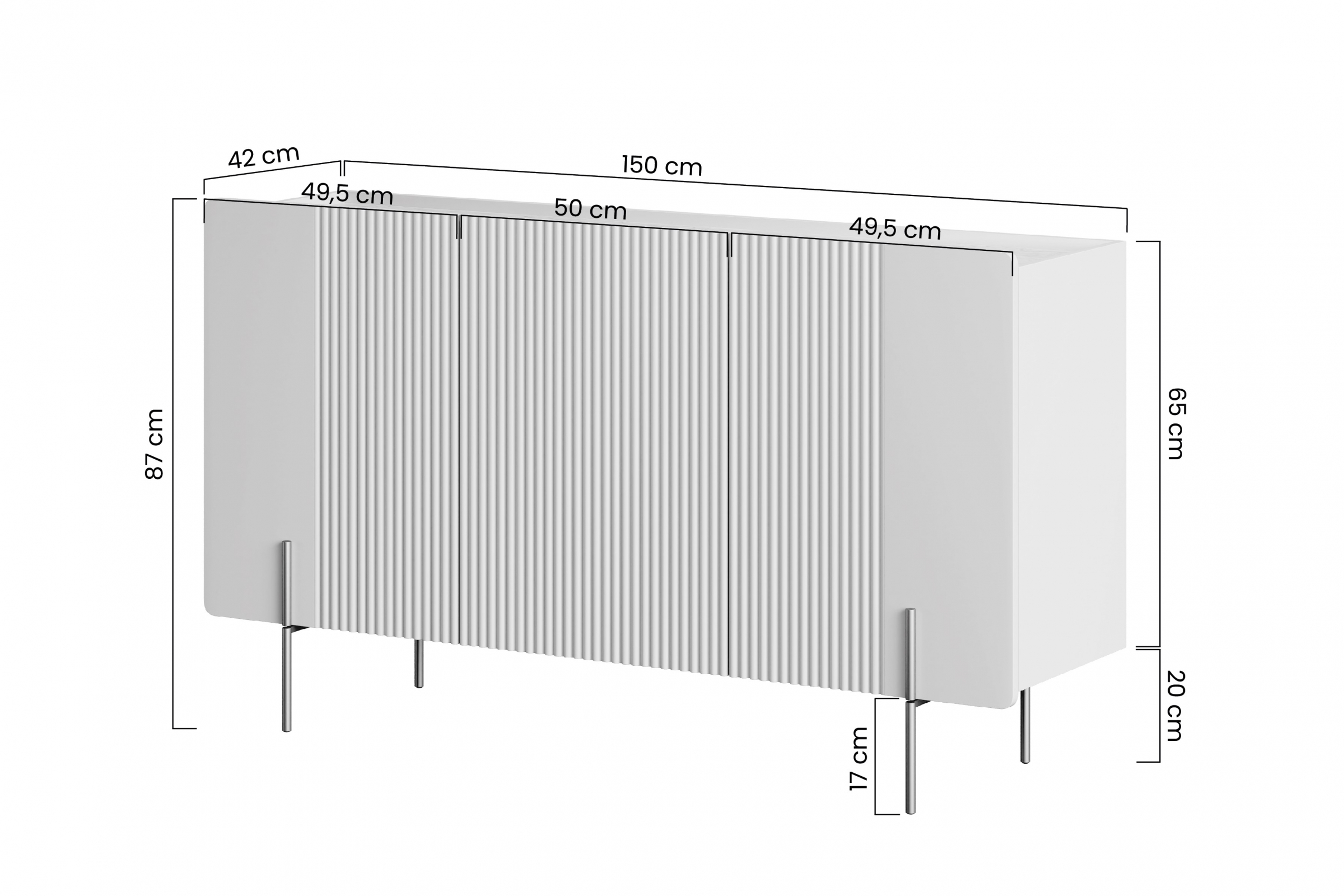 Komoda 3-drzwiowa MALMI 150cm - kaszmirowa złote nogi - B_167024