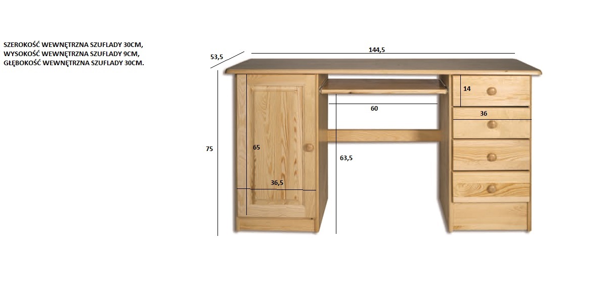 BR115 biurko S145 W75 G55 sosna olcha DREWMAX - 01374