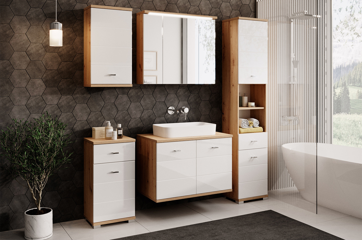 STING 71 Szafka wisząca L/P dąb Artisan/biały HG - TH-100-1823