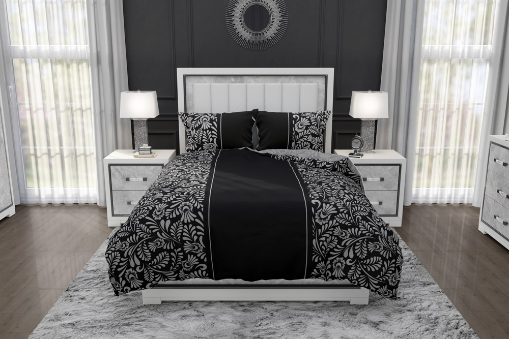 Pościel komplet GLAMOUR 019 bawełna 100% 180X200+2x70X80 biały czarny - FARO_26128